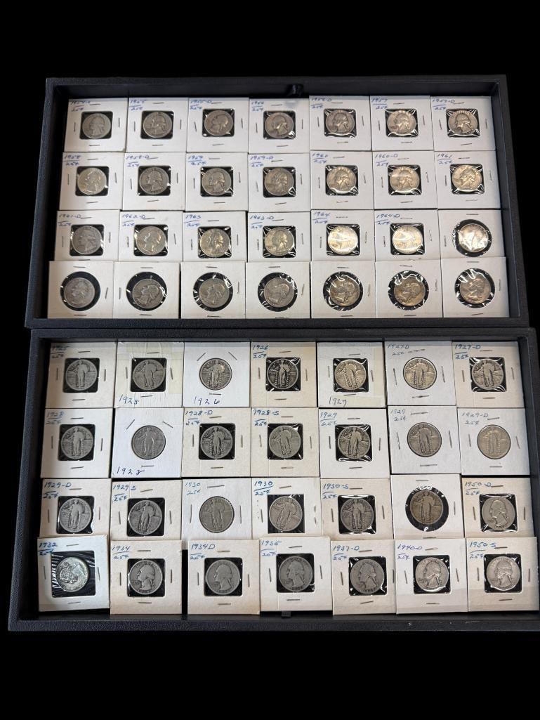 56 U.S. Silver Quarters: 56 U.S. Silver Quarters. Including Standing Liberty and Washington designs.