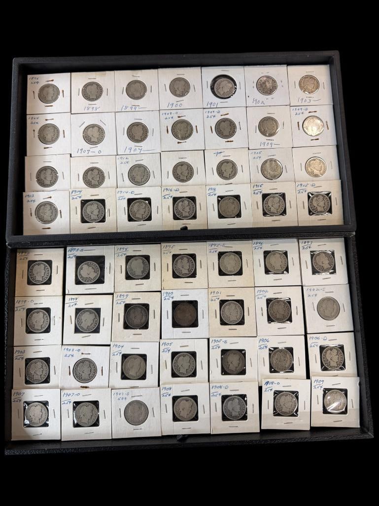 56 U.S. Barber Silver Quarters: 56 U.S. Barber Silver Quarters.