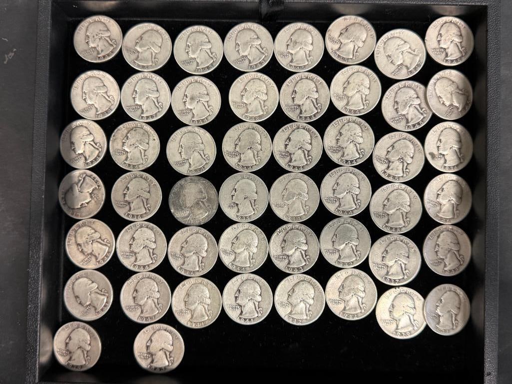 50 U.S. Silver Washington Quarters: 50 U.S. Silver Washington Quarters.
