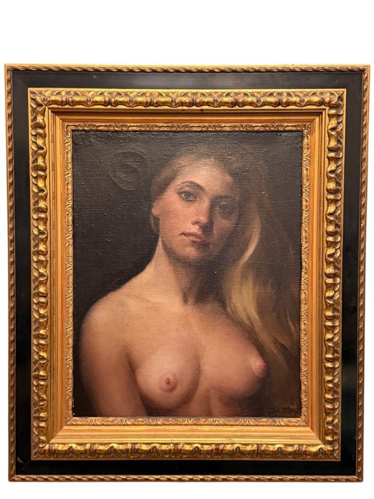 Siu Kui Cheung nude oil on canvas: Siu Kui Cheung nude oil on canvas. Titled "Russian Gypsy". Approx. 20 x 15 inches. Frame approx. 27.5 x 23.5 inches..