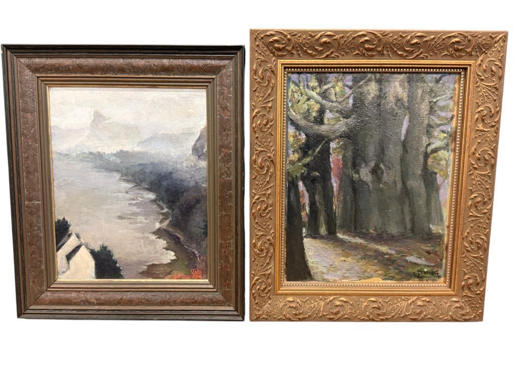 2 Siu Kui Cheung oil on board: 2 Siu Kui Cheung oil on board. Larger approx. 9.25 x 7.75 inches. Frame approx. 14 x 12 inches.