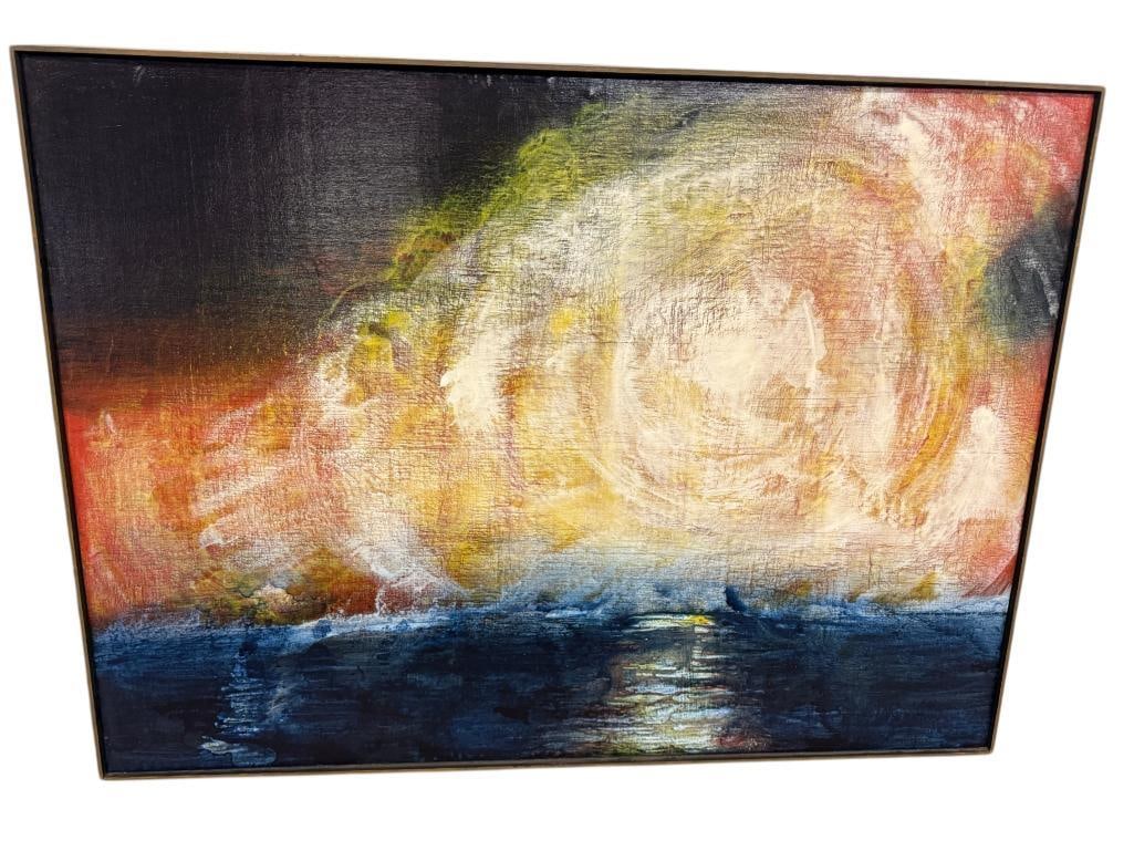 James Connor Acrylic on board: James Connor Acrylic on board. Composition #5, red, Yellow, Blue. Frame approx. 59 x 43 inches.