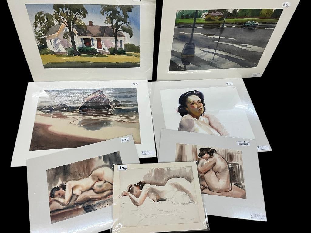 7 Rixford Jennings watercolors: 7 Rixford Jennings watercolors. Largest mat approx. 27 x 20 inches.