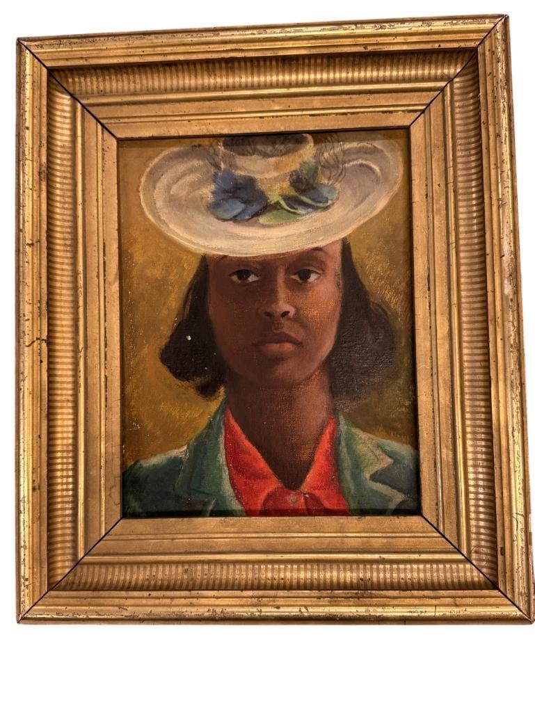 Bernice Perry Sutton oil on board: Bernice Perry Sutton (1908-1977) oil on board. Portrait of a young African American girl. Approx. 11 x 8 inches. Frame approx. 17 x 14.5 inches.