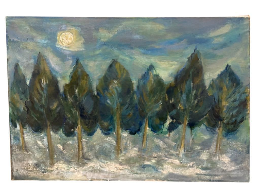 Oil on canvas of trees: Oil on canvas of trees, Attributed to Bernice Perry Sutton. Approx. 44 x 30 inches.
