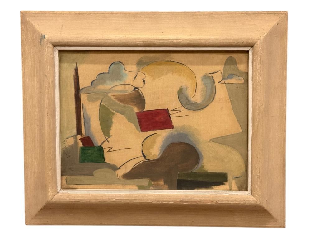 Bernice Perry Sutton oil on board: Bernice Perry Sutton (1908-1977) abstract oil on board. Approx. 12 x 9 inches. Frame approx. 17 x 13.5 inches.