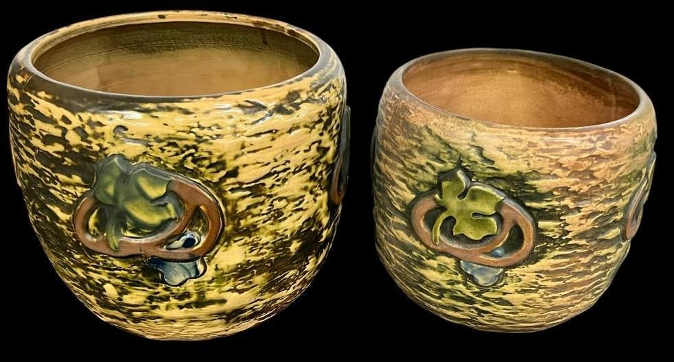 2 Roseville Imperial Jardinieres: 2 Roseville Imperial Jardinieres. Approx. 9 x 9 x 9 inches.