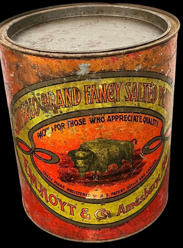 Buffalo Brand Fancy Salted Peanuts tin: Buffalo Brand Fancy Salted Peanuts tin. Approx. 10 x 8.5 x 8.5 inches.