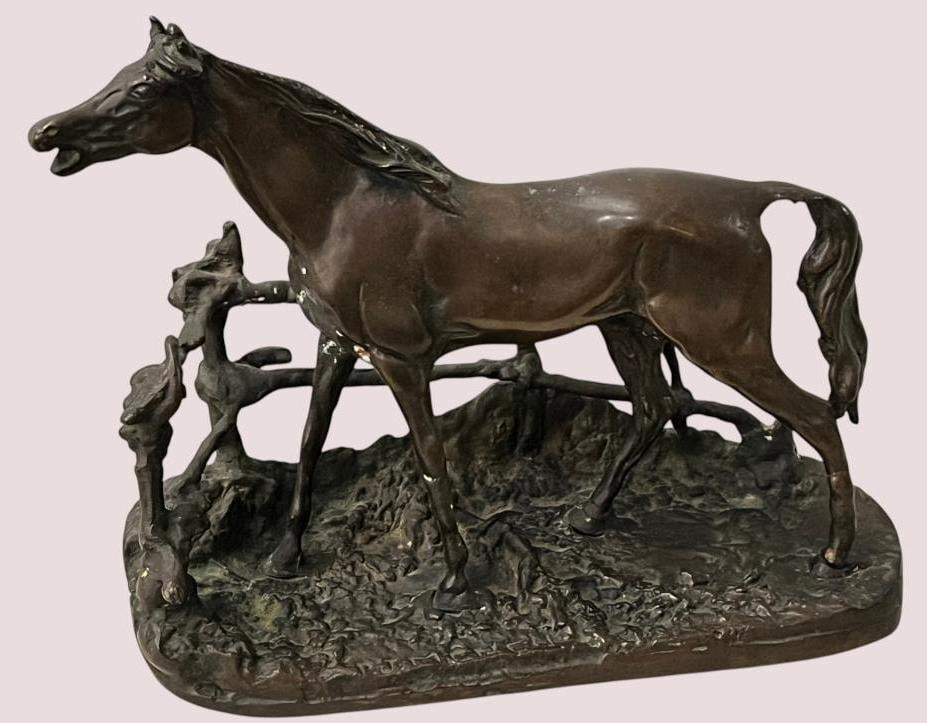 P.J. Mene signed bronze: P.J. Mene signed bronze of a horse. Approx. 7 x 9 x 4 inches.