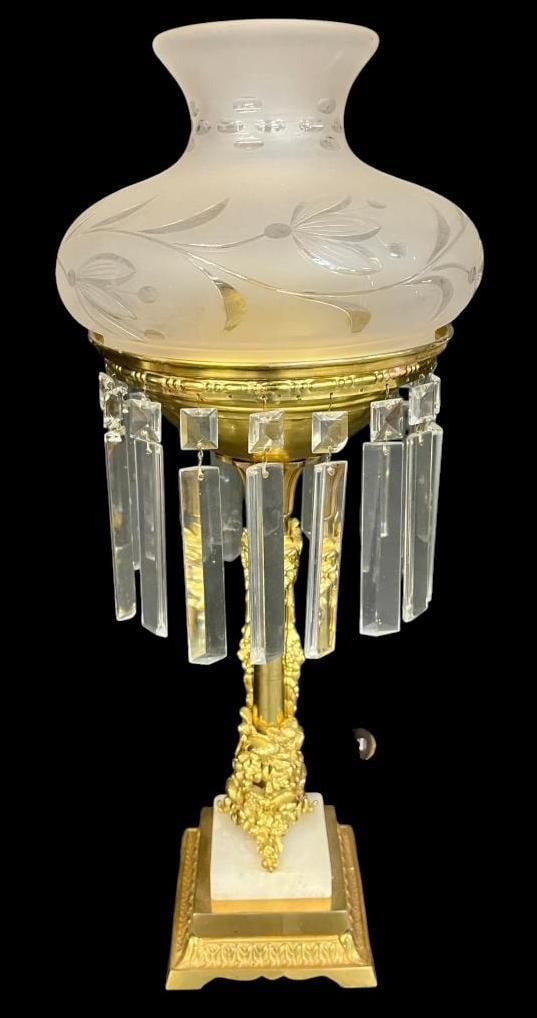 Brass and Marble astral lamp: Brass and Marble astral lamp. Approx. 25 x 10 x 10 inches.