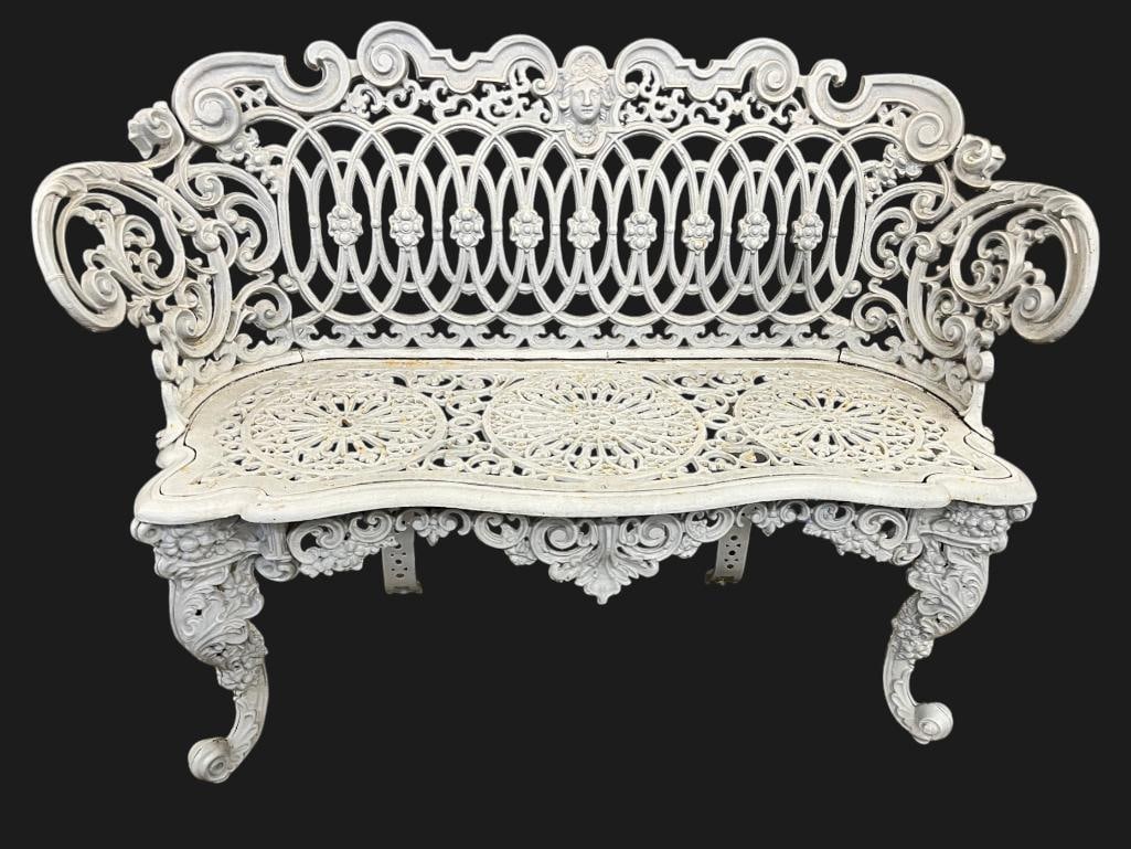 Ornate Cast Iron Garden Bench: Ornate Cast Iron Garden Bench. Approx. 33 x 45 x 18 inches.