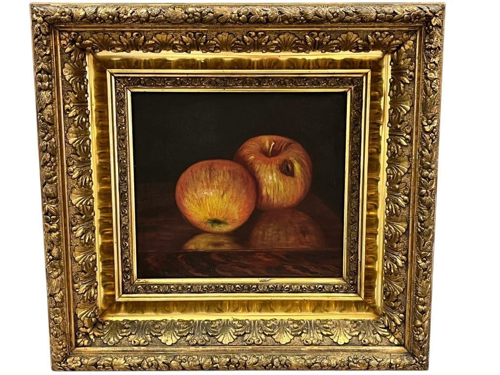 Still life of Apples oil on canvas: Still life of Apples oil on canvas. Approx. 9.5 x 8.5 inches. Frame approx. 17 x 16 inches.