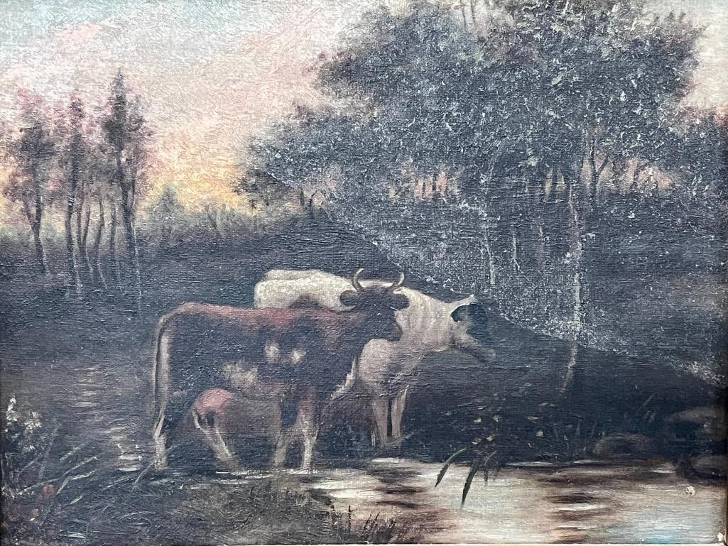 Oil on canvas landscape with cows (1 of 3)