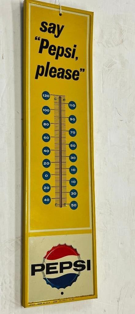 Say Pepsi Please thermometer: Say Pepsi Please thermometer. Approx. 28 x 7.25 inches.