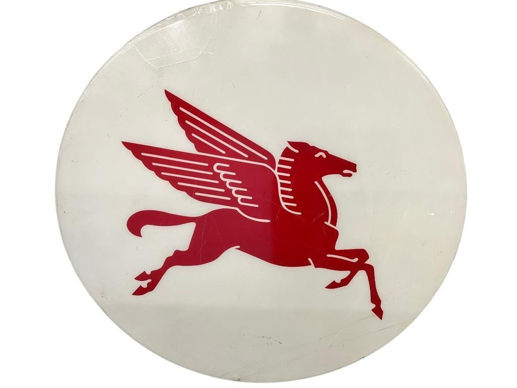 Mobil Pegasus Round Sign: Mobil Pegasus Round Sign. Approx. 48 x 48 x 3.5.