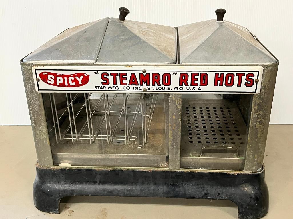 Star Mfg. Co. Steamro Red Hots hot dog cooker: Star Mfg. Co. Spicy Steamro Red Hots hot dog cooker / bun warmer. Approx. 17 x 20 x 16 inches.