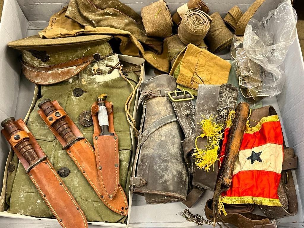 WW1 U.S. Army uniform, knives, gaiters and more: WW1 U.S. Army uniform, knives, gaiters and more.