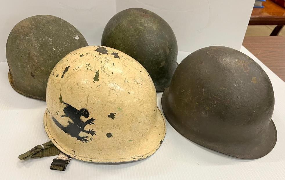 4 U.S. Steel Helmets: 4 U.S. Army Steel Helmets.