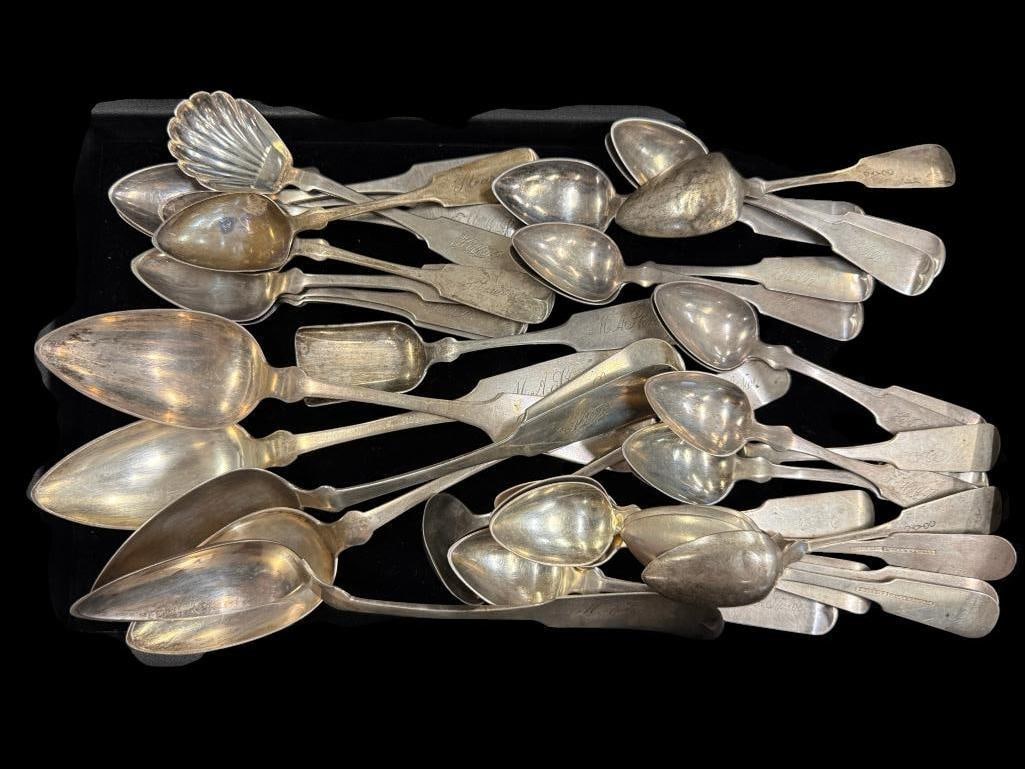 Coin Silver Spoons: Coin Silver Spoons, Approx. 24 ozt. Approx. 37 pieces.