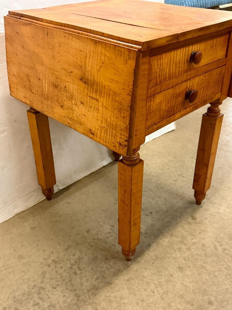 Tiger Maple Drop Leaf 2 Drawer Stand - 3