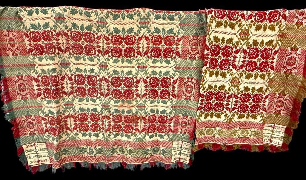 2 Coverlets Double Rose: 2 Coverlets Double Rose. Approx. 82 x 78 inches.