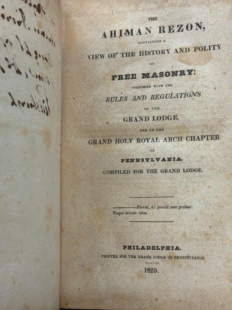 1825 Ahiman Rezon: 1825 Ahiman Rezon book on Freemasonry.