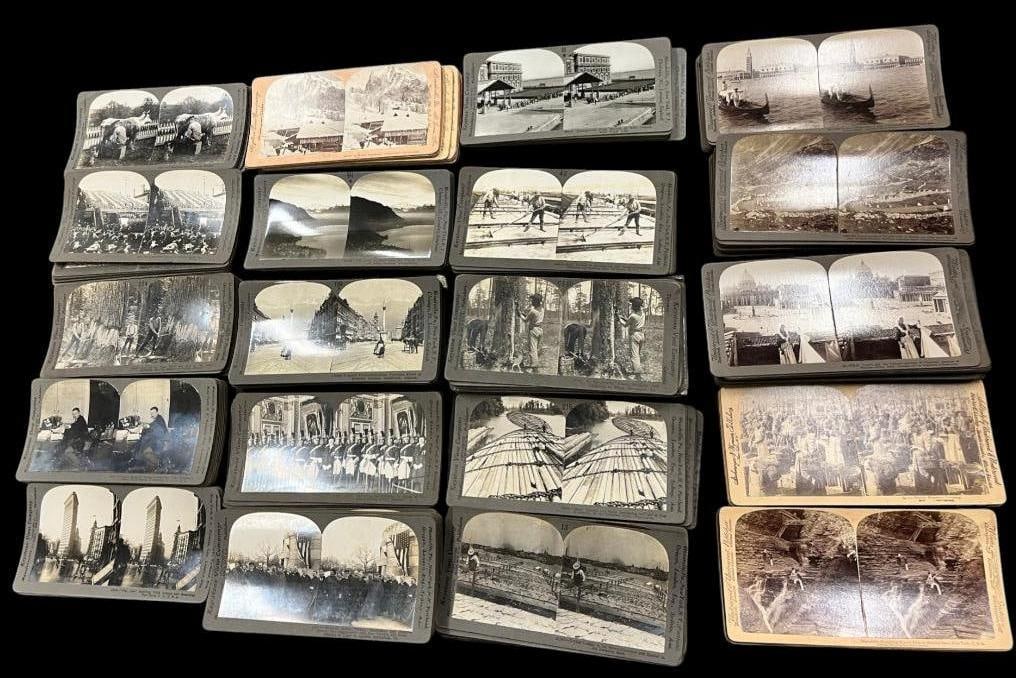 Keystone View Co. and Underwood Stereoview Cards: Approx. 190 cards total. Keystone View Co. and Underwood & Underwood Stereoview Cards. Scenes including Atlantic City, New York City, Watkins Glen, Pikes Peak, Palace of Justice, Rome, Venice, Preside