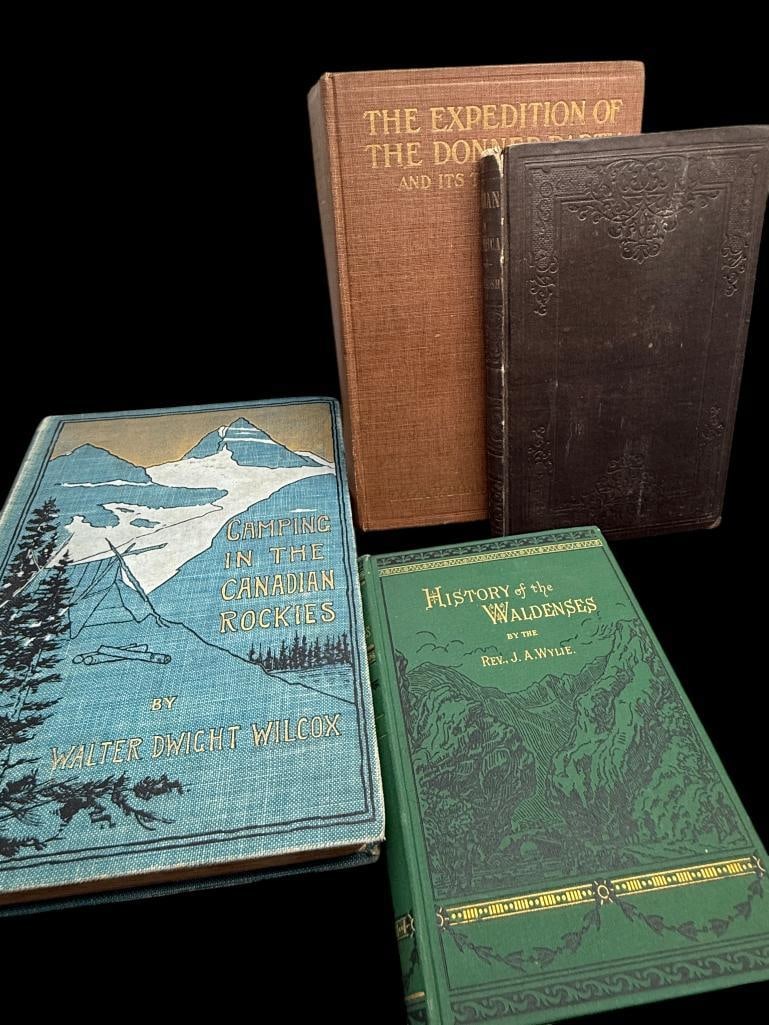 Group of 4 books: Group of 4 books including Woman in America by Maria J. McIntosh, History of the Waldenses by Rev. J. A. Wylie, The Expedition of the Donner Party and its Tragic Fate by Eliza P. Donner Houghton and C