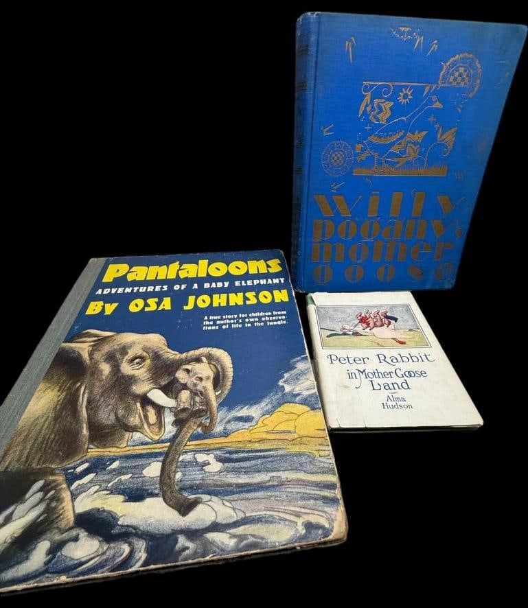 3 Childrens books: 3 Children's books including Pantaloons Adventures of a Baby Elephant, Willy Pogany Mother Goose and Peter Rabbit in Mother Goose Land.
