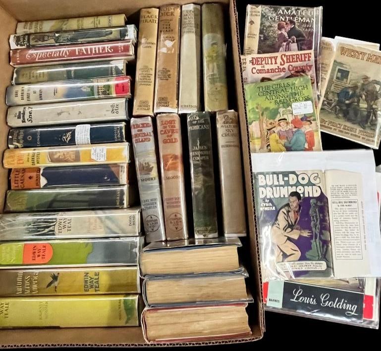 Group of 25 Books: Group of 25 Books and 6 misc. dust jackets. Including books by F. Moore, Allie Lowe Miles, James Fenimore Cooper and more.