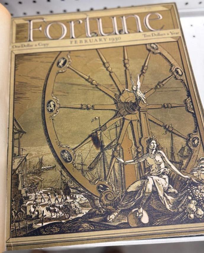 1930 Fortune Magazine issues: 1930 Fortune Magazine issues. February - June and October - December in bound volumes. Missing January and July. 4 pieces.