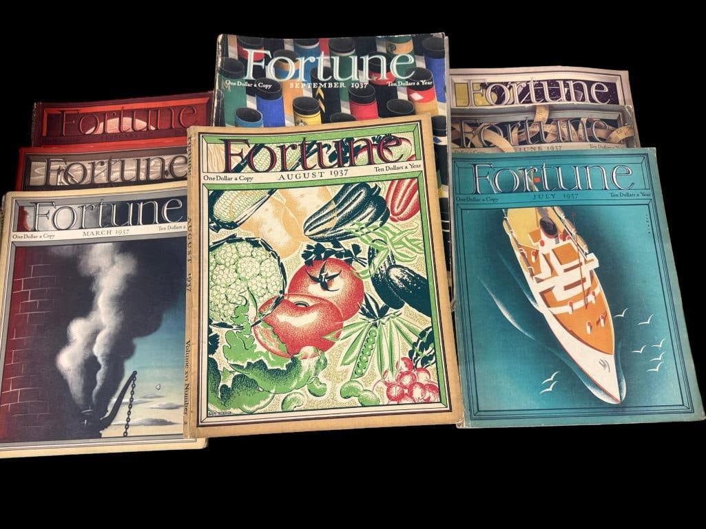 Group of 1930's Fortune Magazines and book: Group of 1930's Fortune Magazines. Including 1933 bound volume. 14 pieces.