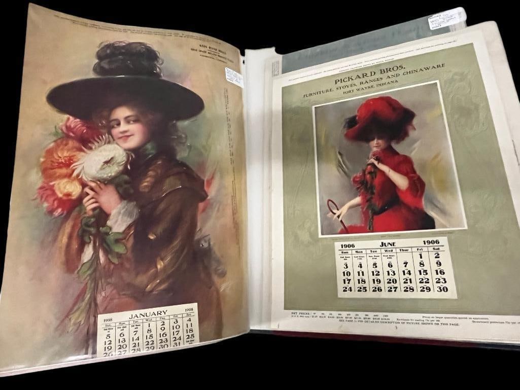 Group of Calendar Art: Group of Calendar Art. Including calendars, calendar tops, salesman samples etc. Book approx. 18 x 14 inches.