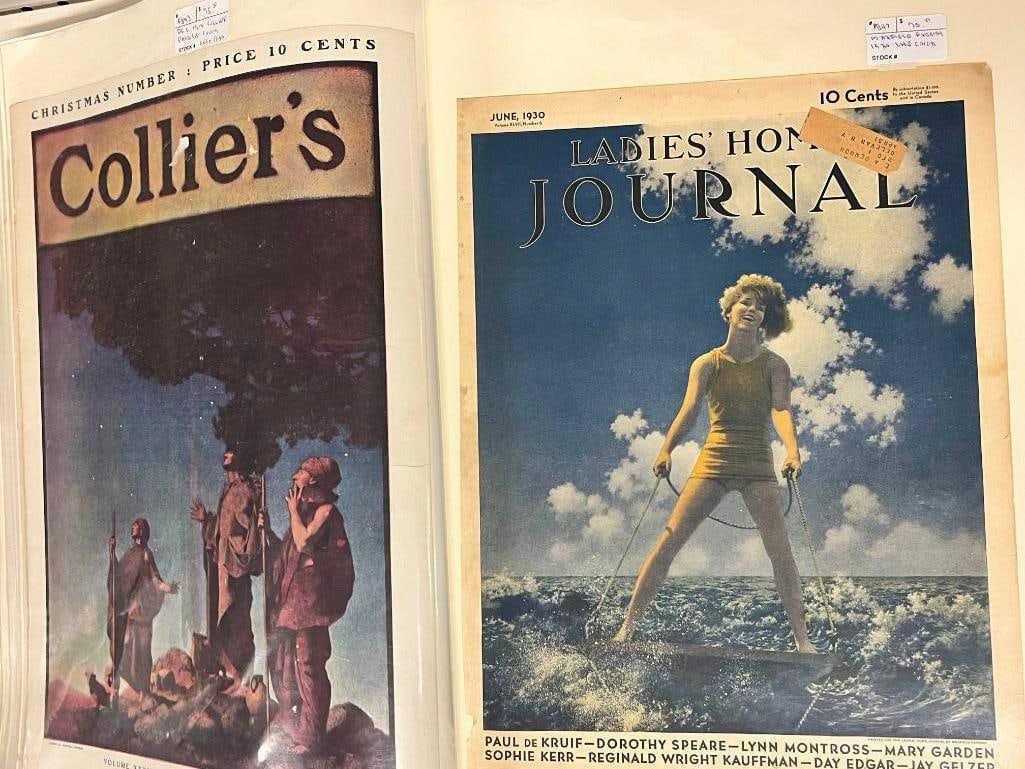 Maxfield Parrish prints, magazine covers etc: Maxfield Parrish, Rolf Armstrong, Edmund Dulac, W. Pogany, Coles Phillips and other illustrators prints, magazine covers, illustrations, ads and advertising. Approx. 18 x 14 inches.