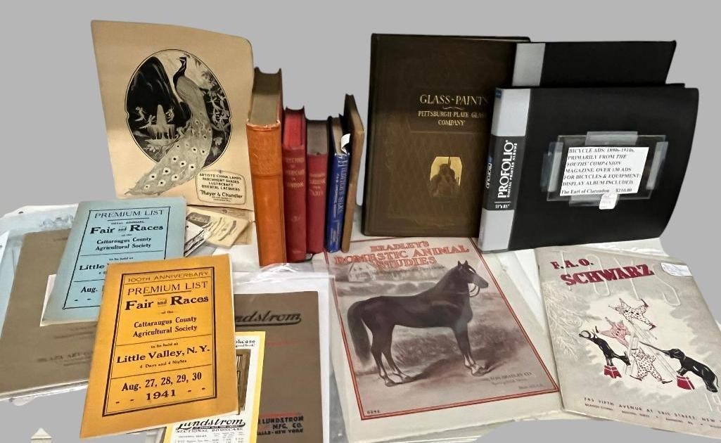 Group of books, advertising and more: Group of books, advertising and more. Including Bradley His Book, F.A.O. Schwarz, Wurlitzer, Currier & Ives and more.