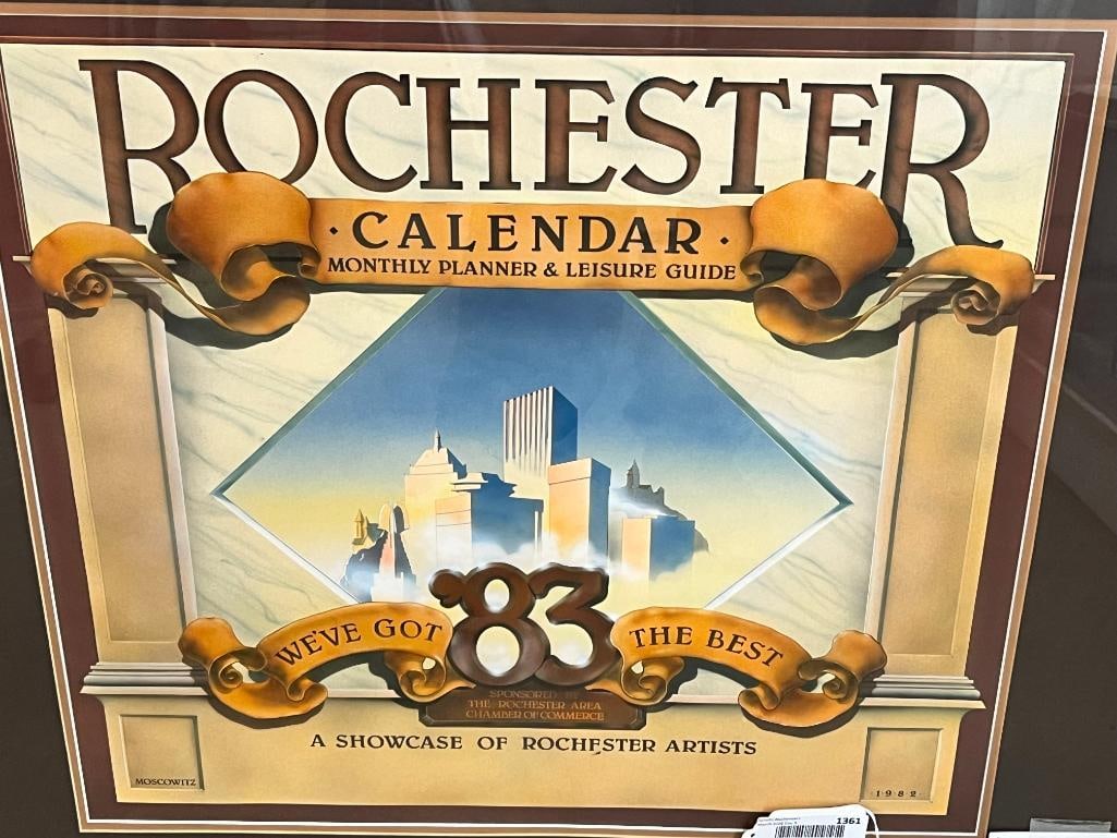 Steve Moscowitz Rochester Artists original poster: Steve Moscowitz Rochester Artists original poster. Sponsored by the Rochester area Chamber of Commerce. A showcase of Rochester artists. Approx. 21 x 18.5 inches. Frame approx. 29.5 x 27.5 inches.