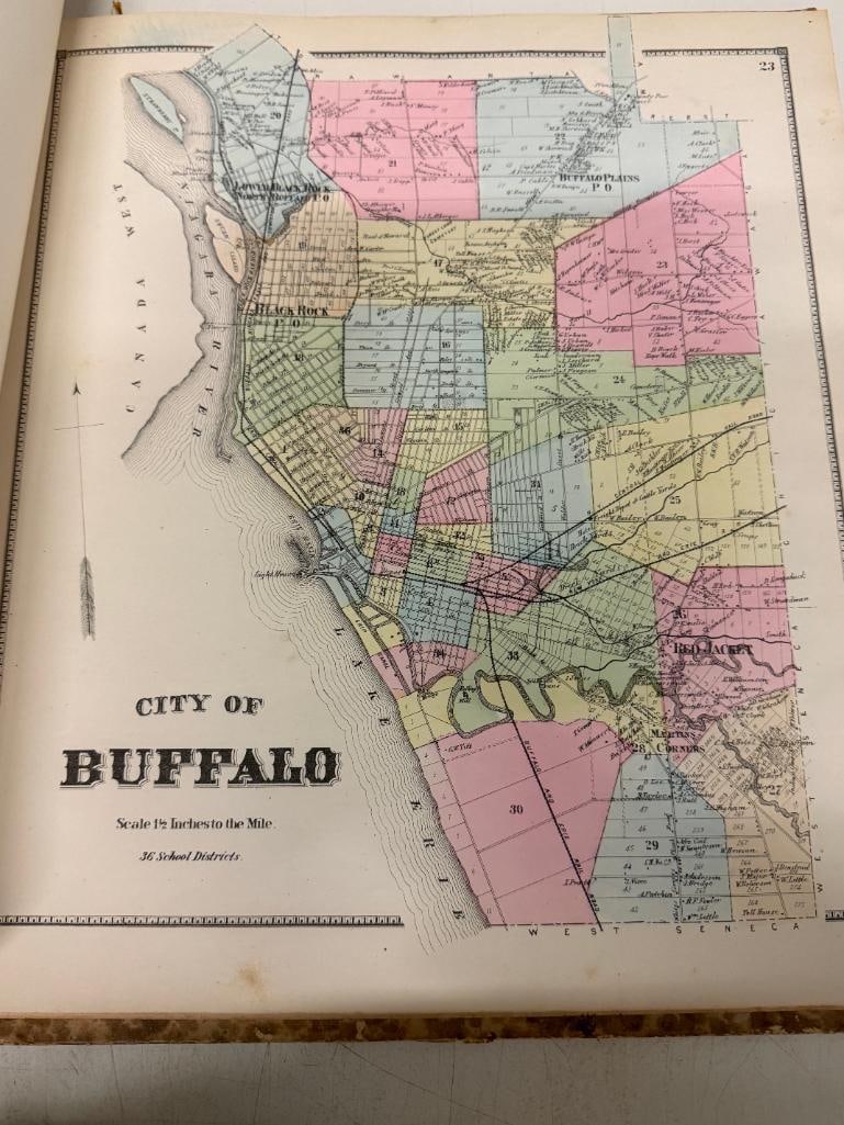 2 Erie County NY atlases: 2 Erie County NY atlases. Including 1866 New Topographical Atlas and 1909 New Century Atlas. Approx. 24 x 19 inches.