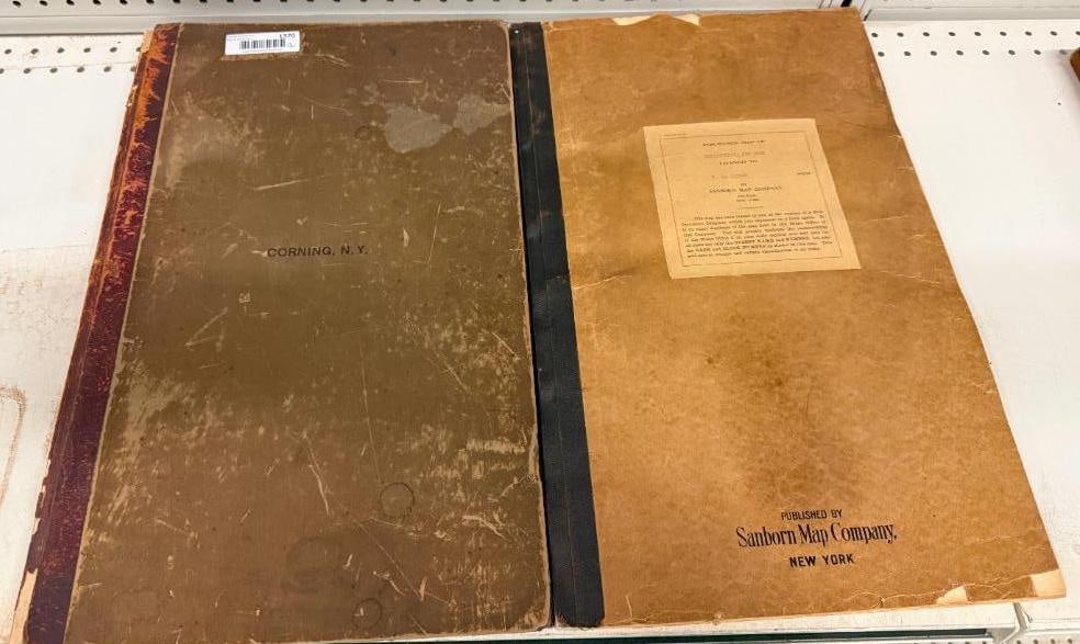 2 Sanborn Company Fire Insurance atlases: 2 Sanborn Company Fire Insurance atlases. For Corning 1914 and 1927 Shortsville NY. Approx. 22 x 14 inches.