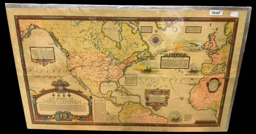 1928 Lindbergh Flights map: 1928 Lindbergh Flights map. Approx. 50 x 31 inches.