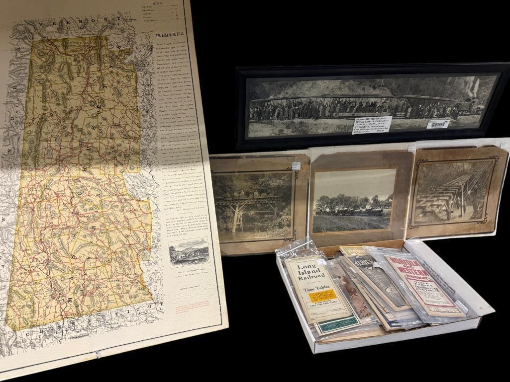 Railroad maps, timetables, photos and more: Railroad maps, timetables, photos and more. Including 1915 panoramic photograph of the Mount Tamalpais Railway train. Map approx. 31 x 23 inches.