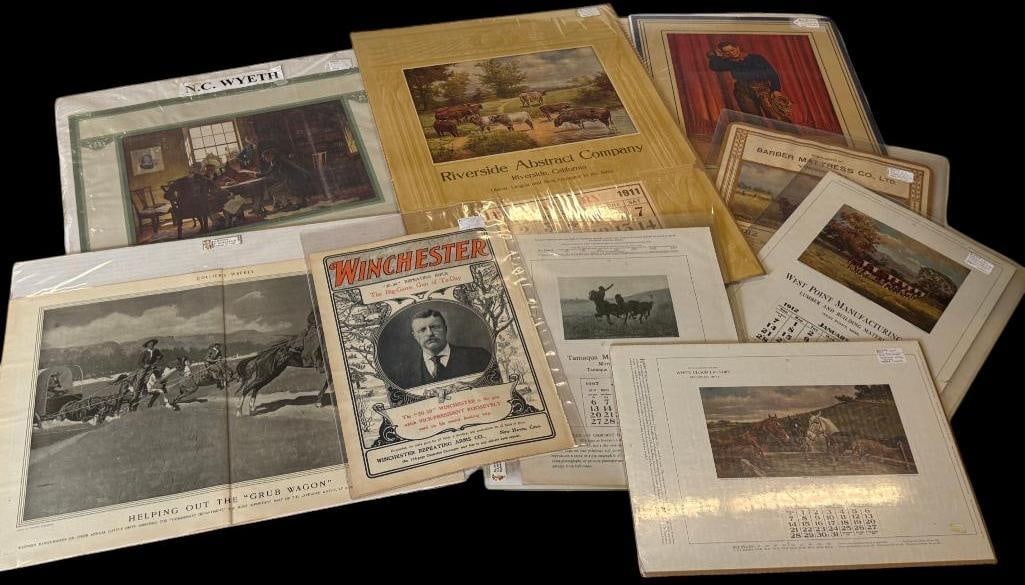 Calendars, Winchester advertising and more: Calendars, Winchester advertising and more. 9 pieces. Largest approx. 29 x 21 inches.