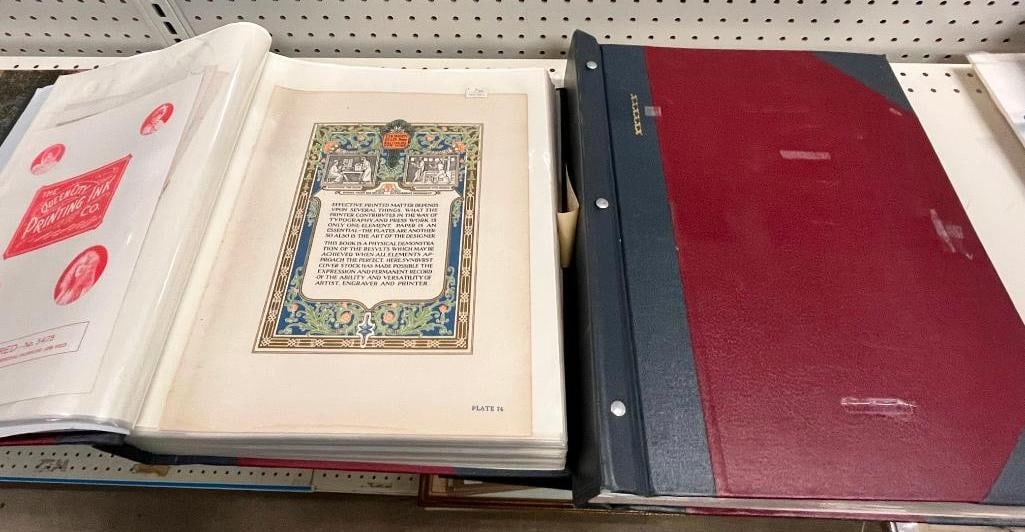 Large group of magazine advertising pages, illustrations and more: Large group of magazine advertising pages, illustrations and more. Including Coca Cola, automobiles etc.2 books. approx. 16 x 14 x 3 inches.