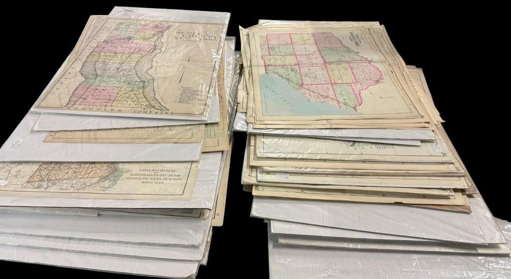 Large group of New York County maps: Large group of New York County maps. Approx. 50 pieces. Largest board approx. 36 x 24 inches.