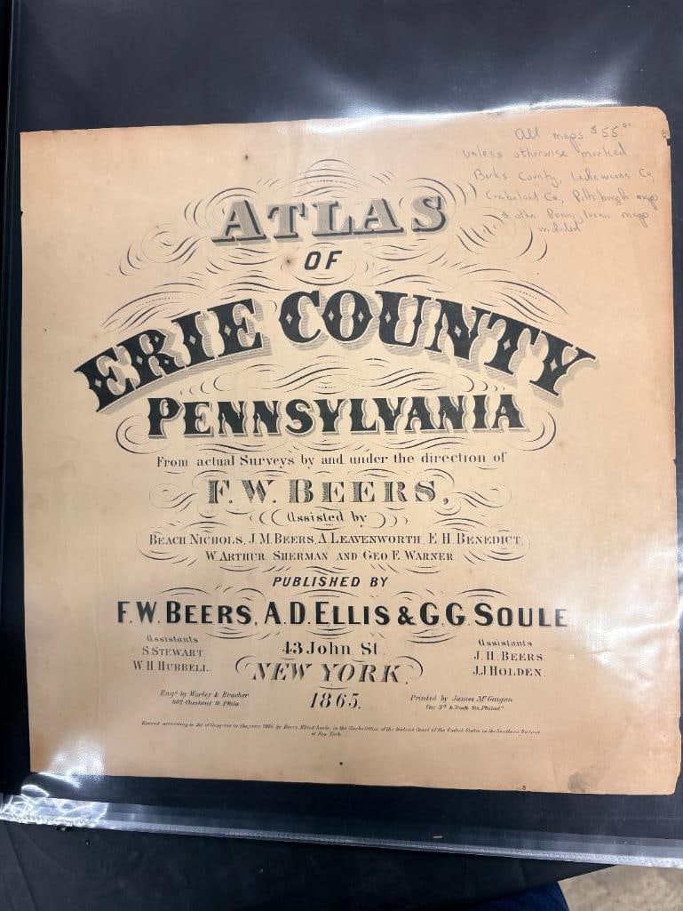 c.1865 Erie County Pennsylvania maps: c.1865 Erie County Pennsylvania maps. Approx. 40 pieces. Approx. 16x 16 inches.