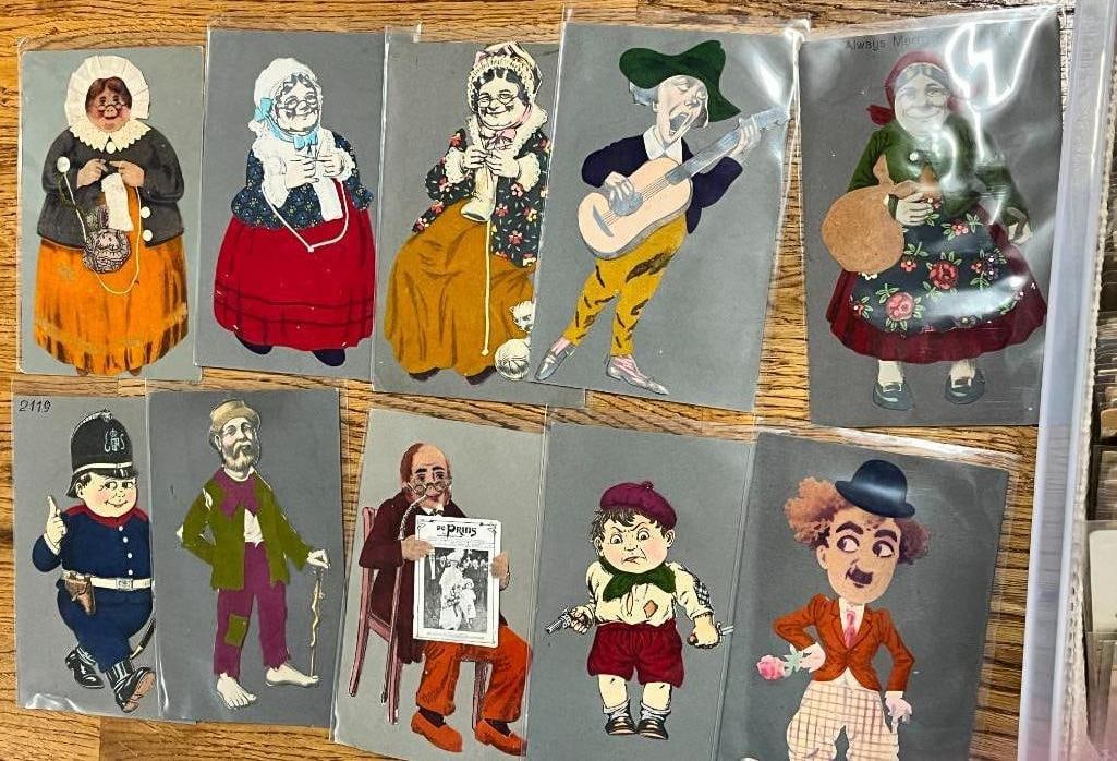 Group of Vintage Embossed Postcards with Felt cut outs: Group of Vintage Embossed Postcards with Felt cut outs, Figurals, Animals, fruit and vegetables, real feathers etc approx 130 cards