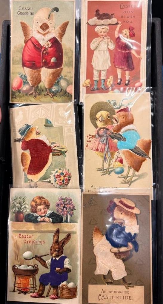 Group of Vintage Embossed Postcards with Felt cut outs: Group of Vintage Embossed Postcards with Felt cut outs, approx 43 cards, mostly Easter related with rabbits, chickens, etc.