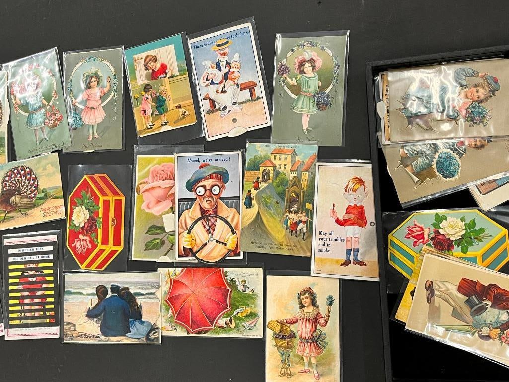 Mechanical Postcards incl. Turkeys, florals etc: Group of Mechanical Postcards incl. turkeys, floral, etc approx. 25 cards