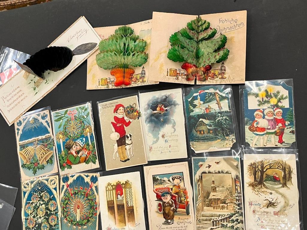 15 Christmas Mechanical Postcards: Group of 15 Christmas Mechanical Postcards