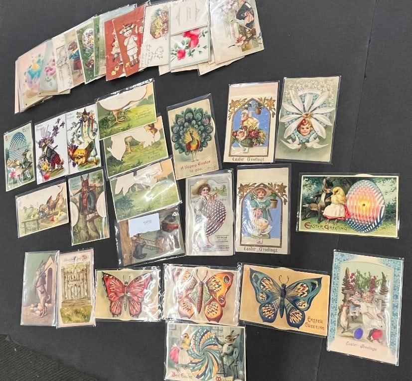 Large Group of Postcards incl Mechanical, etc.: Large Group of Postcards incl Mechanical, etc. Beautiful butterflies, Easter, Peacocks, etc approx. 45 cards
