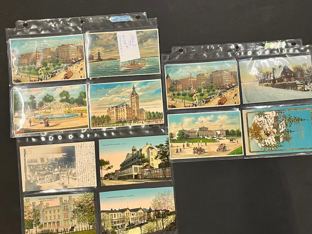 Hold to light postcards, G.A.R., Lincoln, travel etc.: Very nice postcards in album including Hold to light postcards, G.A.R., Lincoln, travel etc. Approx. 180 postcards in album.